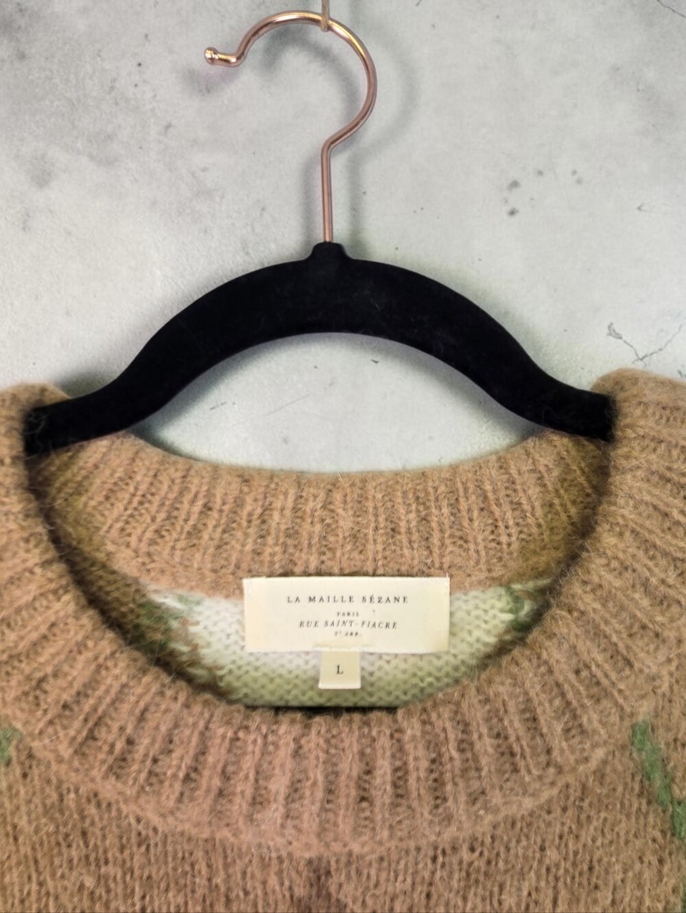 Sezane Sweater Vest Khaki Cream Argyle Crop Crew Neck Alpaca Blend Size Large - Picture 4 of 15